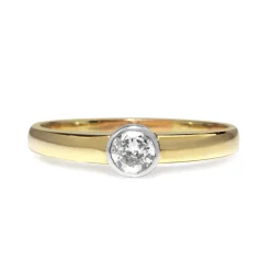 14ct Yellow and White Gold Diamond Bezel Solitaire Ring