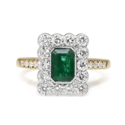 18ct Yellow and White Gold Emerald and Diamond Ring