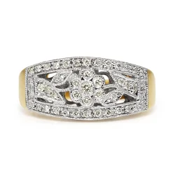 9ct Yellow and White Gold Floral Style Diamond Band Ring