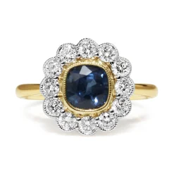 18ct Yellow and White Gold Sapphire and Diamond Daisy Ring