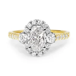 18ct Yellow and White Gold Oval Halo Diamond Ring