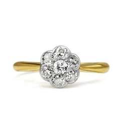 18ct Yellow and White Gold Antique Old Cut Diamond Daisy Ring