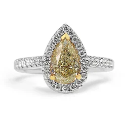 18ct Yellow and White Gold Yellow Pear Diamond Halo Ring