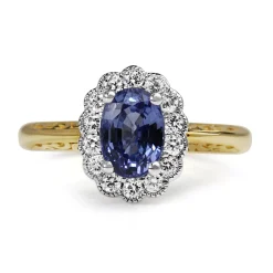 9ct Yellow and White Gold Sapphire and Diamond Daisy Ring