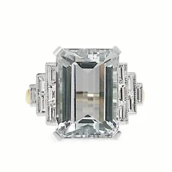 18ct Yellow and White Gold Aquamarine and Diamond Art Deco Style Ring