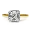 18ct Yellow and White Gold Deco Style Asscher Cut Diamond Halo Ring