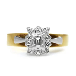 18ct Yellow and White Gold Baguette Diamond Halo Ring