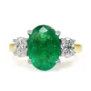 18ct Yellow and White Gold Emerald and Diamond Oval 3 Stone Ring
