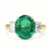 18ct Yellow and White Gold Oval Emerald and Diamond 3 Stone Ring