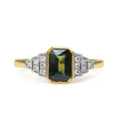 18ct Yellow and White Gold Green Sapphire and Diamond Ring