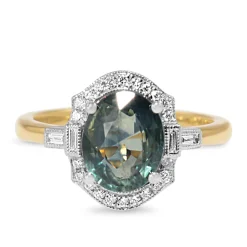 18ct Yellow and White Gold Deco Style Sapphire and Diamond Ring