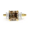 18ct Yellow and White Gold Asscher Champagne Diamond 3 Stone Ring