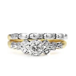 18ct Yellow and White Gold Vintage Diamond Solitaire Ring With Matching Band - Ring Set