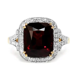 18ct Yellow and White Gold Antique Style Garnet and Diamond Ring