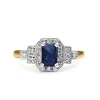 9ct Yellow and White Gold Sapphire and Diamond Deco Style Ring