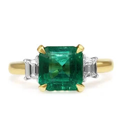 18ct Yellow and White Gold Emerald and Diamond 3 Stone Ring