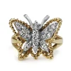 14ct Yellow and White Gold Single Cut Diamond Butterfly Ring