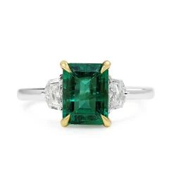 18ct Yellow and White Gold Emerald and Diamond 3 Stone Ring