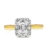 18ct Yellow and White Gold Emerald Cut Halo Diamond Ring