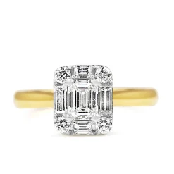 18ct Yellow and White Gold Emerald Cut Halo Diamond Ring