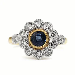 18ct Yellow and White Gold Sapphire and Diamond Daisy Ring