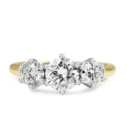18ct Yellow and White Gold Victorian Style 3 Stone Diamond Ring