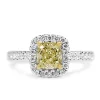 18ct Yellow and White Gold Yellow Cushion Diamond Halo Ring