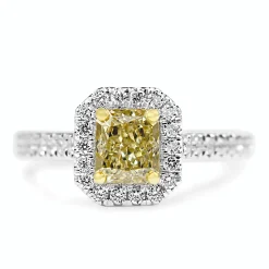 18ct Yellow and White Gold Yellow Radiant Diamond Halo Ring