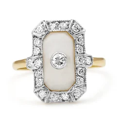 18ct Yellow and White Gold Deco Rock Crystal and Old Cut Diamond Ring