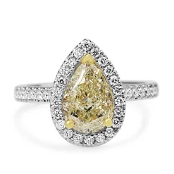 18ct Yellow and White Gold Yellow Pear Diamond Halo Ring
