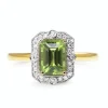9ct Yellow and White Gold Deco Style Peridot and Diamond Halo Ring
