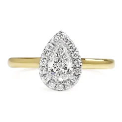 18ct Yellow and White Gold Pear Shape Halo Diamond Ring