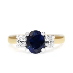 18ct Yellow and White Gold Oval Sapphire and Diamond 3 Stone Ring