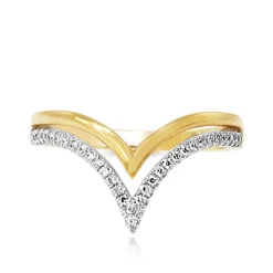 9ct Yellow and White Gold V Shaped Diamond Ring