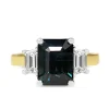 18ct Yellow and White Gold Teal/Parti Sapphire and Tapered Baguette Diamond 3 Stone Ring