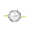 9ct Yellow and White Gold Fresh Water Pearl and Diamond Halo Ring