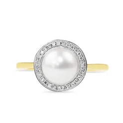 9ct Yellow and White Gold Fresh Water Pearl and Diamond Halo Ring