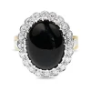 18ct Yellow and White Gold Vintage Onyx and Single Cut Diamond Daisy Ring