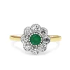 9ct Yellow and White Gold Emerald and Diamond Daisy Ring