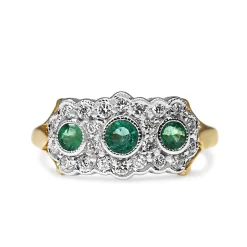 9ct Yellow and White Gold Emerald and Diamond Flower Style Ring