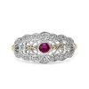 9ct Yellow and White Gold Ruby and Diamond Vintage Style Ring