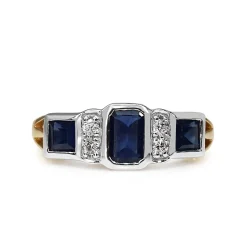 9ct Yellow and White Gold Sapphire and Diamond 3 Stone Ring