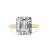 18ct Yellow and White Gold Emerald, Baguette and Brilliant Cut Diamond Deco Style Halo Ring