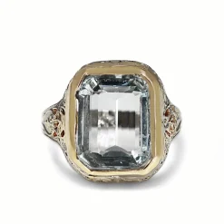 14ct Yellow and White Gold Vintage Aquamarine Ring
