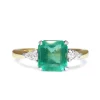 18ct Yellow and White Gold Emerald and Pear Cut Diamond 3 Stone Ring