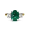 18ct Yellow and White Gold Oval Emerald and Diamond 3 Stone Ring