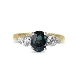 18ct Yellow and White Gold Oval Sapphire and Diamond 5 Stone Ring