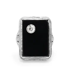 14ct Yellow and White Gold Art Deco Onyx and Diamond Ring
