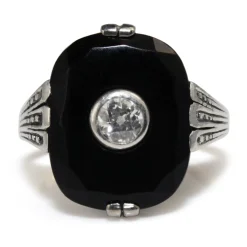 14ct Yellow and White Gold Art Deco Onyx and Diamond Ring