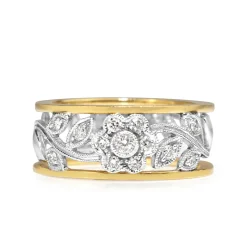 9ct Yellow and White Gold Floral Diamond Ring